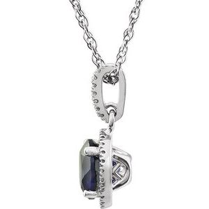 14K White Lab-Grown Blue Sapphire & 1/10 CTW Natural Diamond 18" Necklace