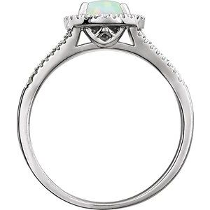 14K White Created Opal & 1/6 CTW Natural Diamond Ring