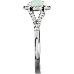14K White Created Opal & 1/6 CTW Natural Diamond Ring