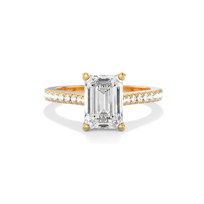 Emerald cut Lab Grown Diamond Engagement Ring with Pave Band- Kensington