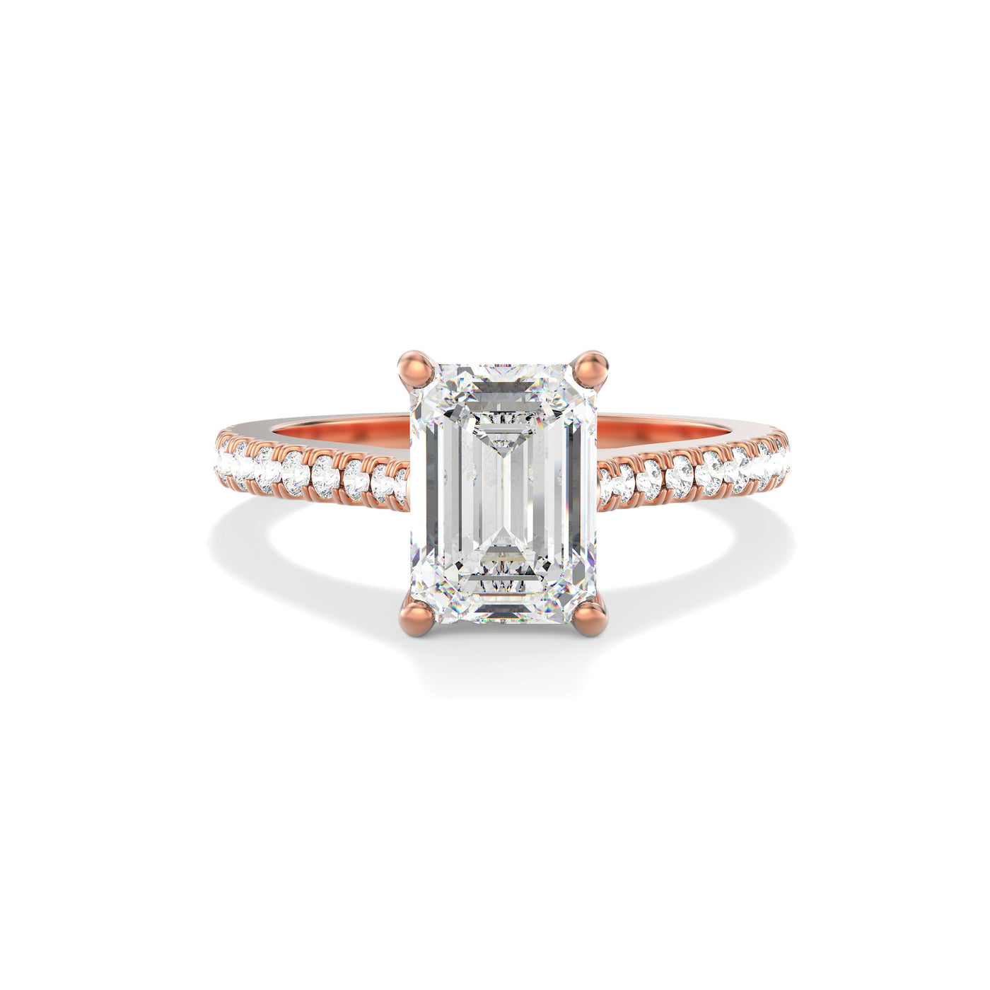 Emerald cut Lab Grown Diamond Engagement Ring with Pave Band- Kensington