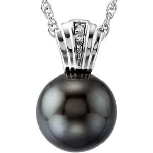 14K White Cultured Gray Tahitian Pearl  & .01 CTW Natural Diamond 18" Necklace