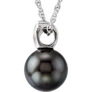 14K White Cultured Gray Tahitian Pearl  & .01 CTW Natural Diamond 18" Necklace