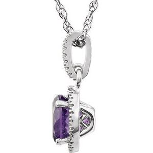 14K White Natural Amethyst & 1/10 CTW Natural Diamond 18" Necklace