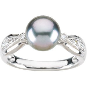 14K White Cultured Gray Tahitian Pearl & .07 CTW Natural Diamond Ring