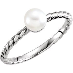 14K White 5.5-6 mm Cultured White Freshwater Pearl Ring