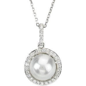 14K White Cultured White Freshwater Pearl & 1/3 CTW Natural Diamond 18" Necklace