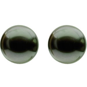 14K Palladium White 10 mm Cultured Gray Tahitian Pearl Earrings