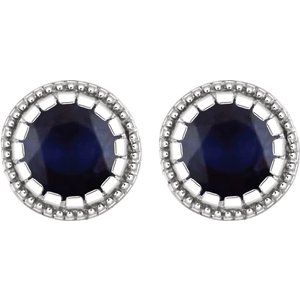 14K White Natural Blue Sapphire Stud Earrings