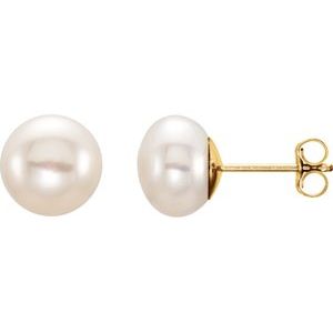 14K Yellow 8-9 mm Cultured White Freshwater Pearl Earrings
