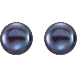 14K Yellow 7-8 mm Cultured Black Freshwater Pearl Earrings