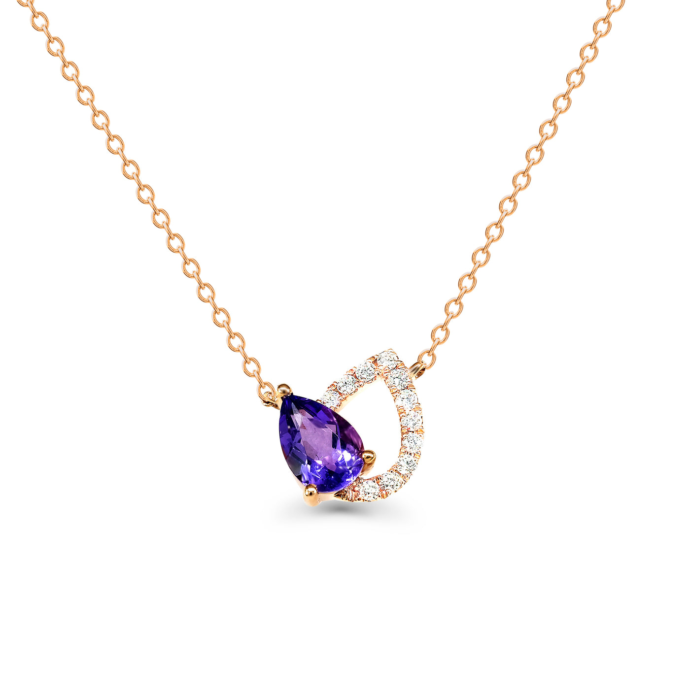Rose Gold Necklace with Amethyst and Diamonds