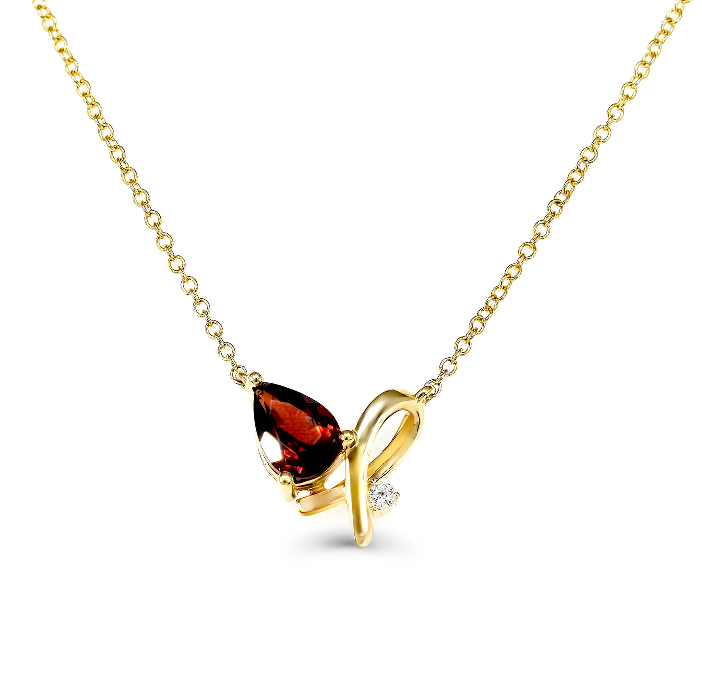 14K Yellow Gold Garnet & Diamond Necklace