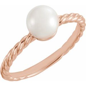 Rose Gold 5.5-6 mm Cultured White Freshwater Pearl Ring
