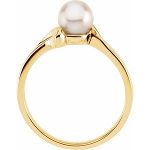 14K Yellow Cultured White Akoya Pearl Ring