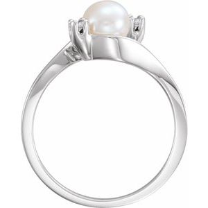 14K White Akoya Cultured Pearl & .04 CTW Diamond Bypass Ring