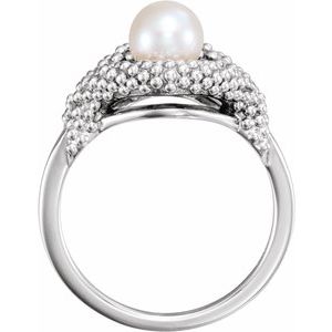 Platinum Cultured White Freshwater Pearl Beaded Ring