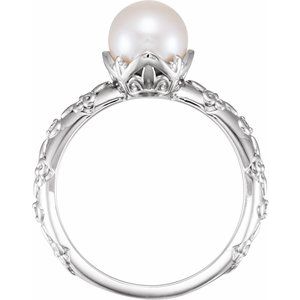Platinum Cultured White Freshwater Pearl & .02 CTW Natural Diamond Ring