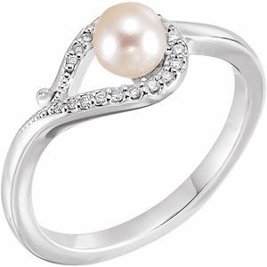 Platinum Cultured White Freshwater Pearl & .08 CTW Natural Diamond Bypass Ring