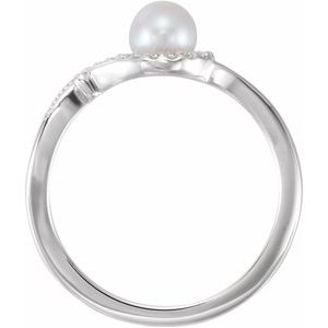 Platinum Cultured White Freshwater Pearl & .08 CTW Natural Diamond Bypass Ring