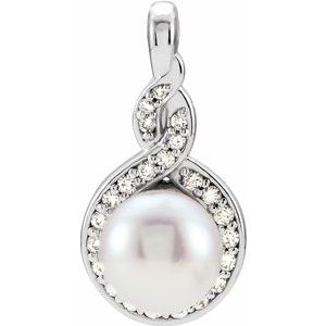 Platinum Cultured White Akoya Pearl & 1/10 CTW Natural Diamond Pendant