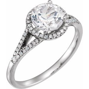 14K White Lab-Grown White Sapphire 1/6 CTW Natural Diamond Ring