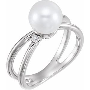 Platinum Cultured White Freshwater Pearl & .04 CTW Natural Diamond Ring
