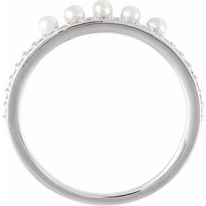 Platinum Cultured White Freshwater Pearl & 1/5 CTW Natural Diamond Stackable Ring