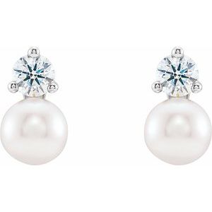Platinum Cultured White Freshwater Pearl & 1/2 CTW Natural Diamond Earrings