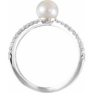 Platinum Cultured White Freshwater Pearl & 3/8 CTW Natural Diamond Ring