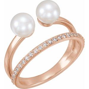 14K Rose Cultured White Freshwater Pearl & 1/4 CTW Natural Diamond Ring