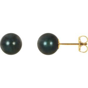 14K Yellow 7 mm Cultured Black Akoya Pearl Earrings
