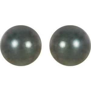 14K Palladium White 8 mm Cultured Gray Tahitian Pearl Earrings