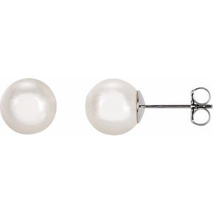 14K White 8 mm Cultured White Akoya Pearl Earrings