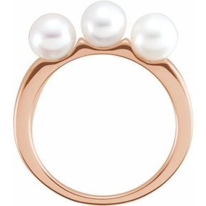 Rose Gold Cultured White Freshwater Pearl Three-Stone Ring