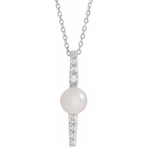 Platinum Cultured White Freshwater Pearl & 1/6 CTW Natural Diamond 16-18" Necklace