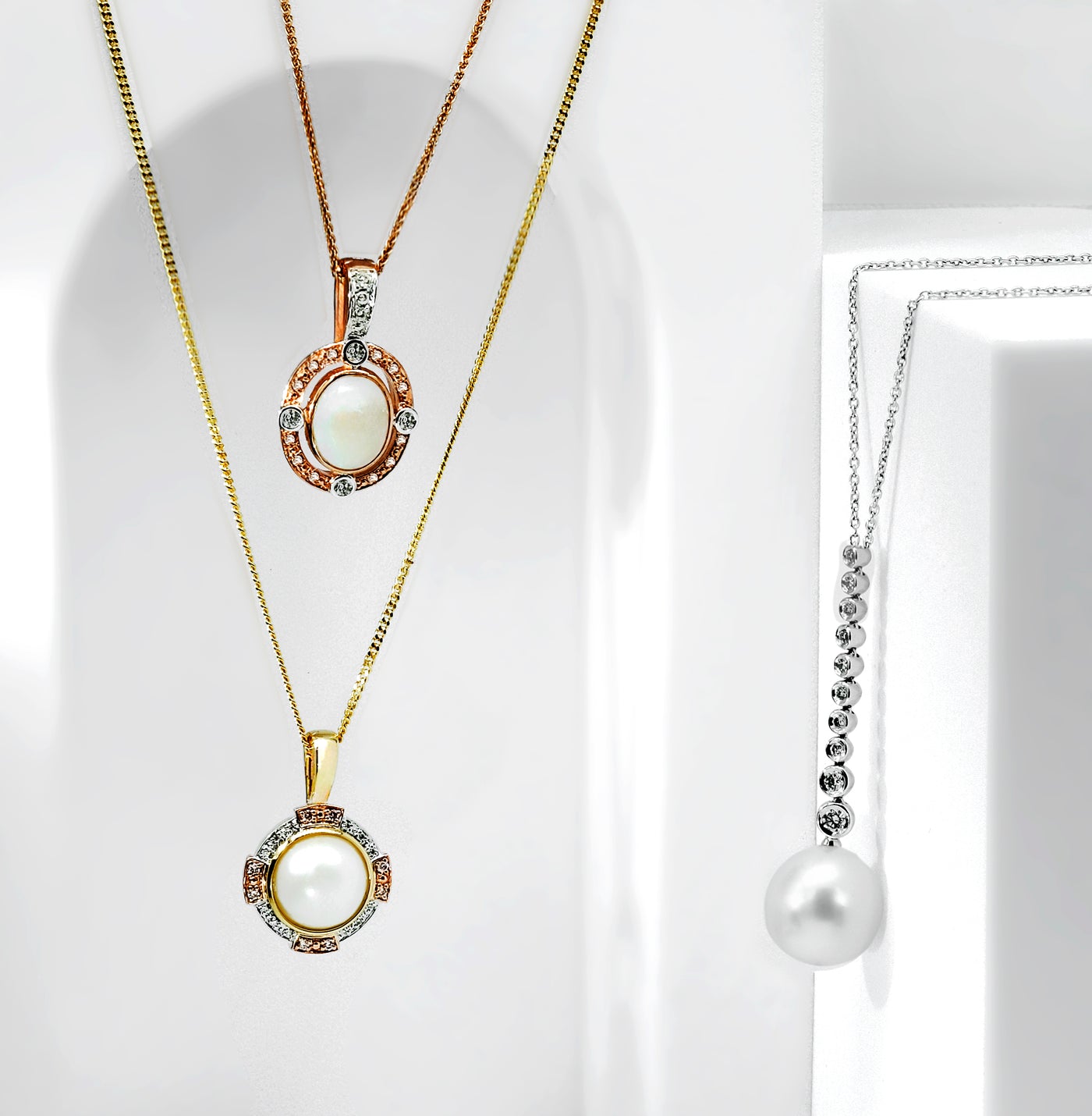 9K Rose Gold Solid Opal & White, Pink Diamond Pendant