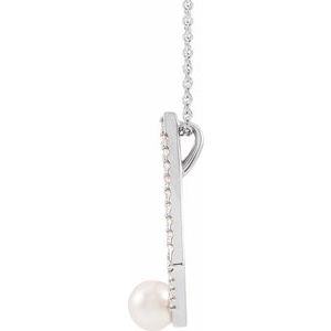 Platinum Cultured White Freshwater Pearl & 1/4 CTW Natural Diamond Geometric 16-18" Necklace