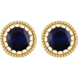 14K Yellow Natural Blue Sapphire Stud Earrings