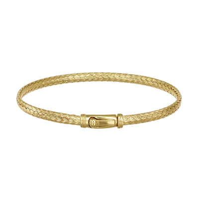 IL Diletto - 925 Silver Bangle, Weave 3.5mm, Push Lock, Size M, Gold Plated