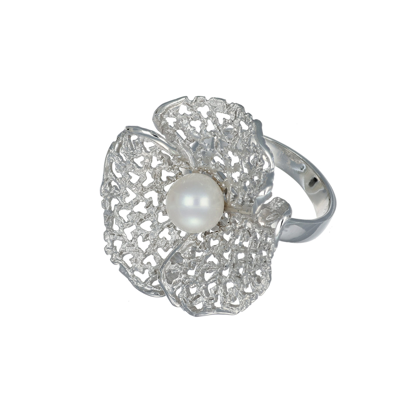 IL Diletto - Silver Flower Stardust Ring, Rhodium Plated