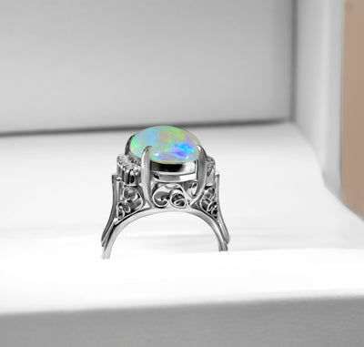 Solid Opal & Diamond Platinum Ring