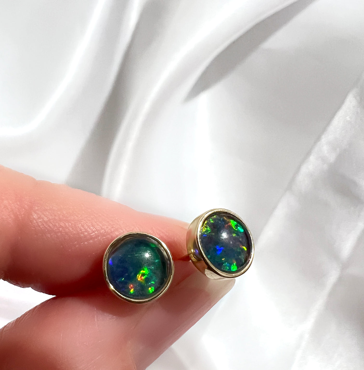 Triplet Opal Earrings in 9K Yellow Gold.