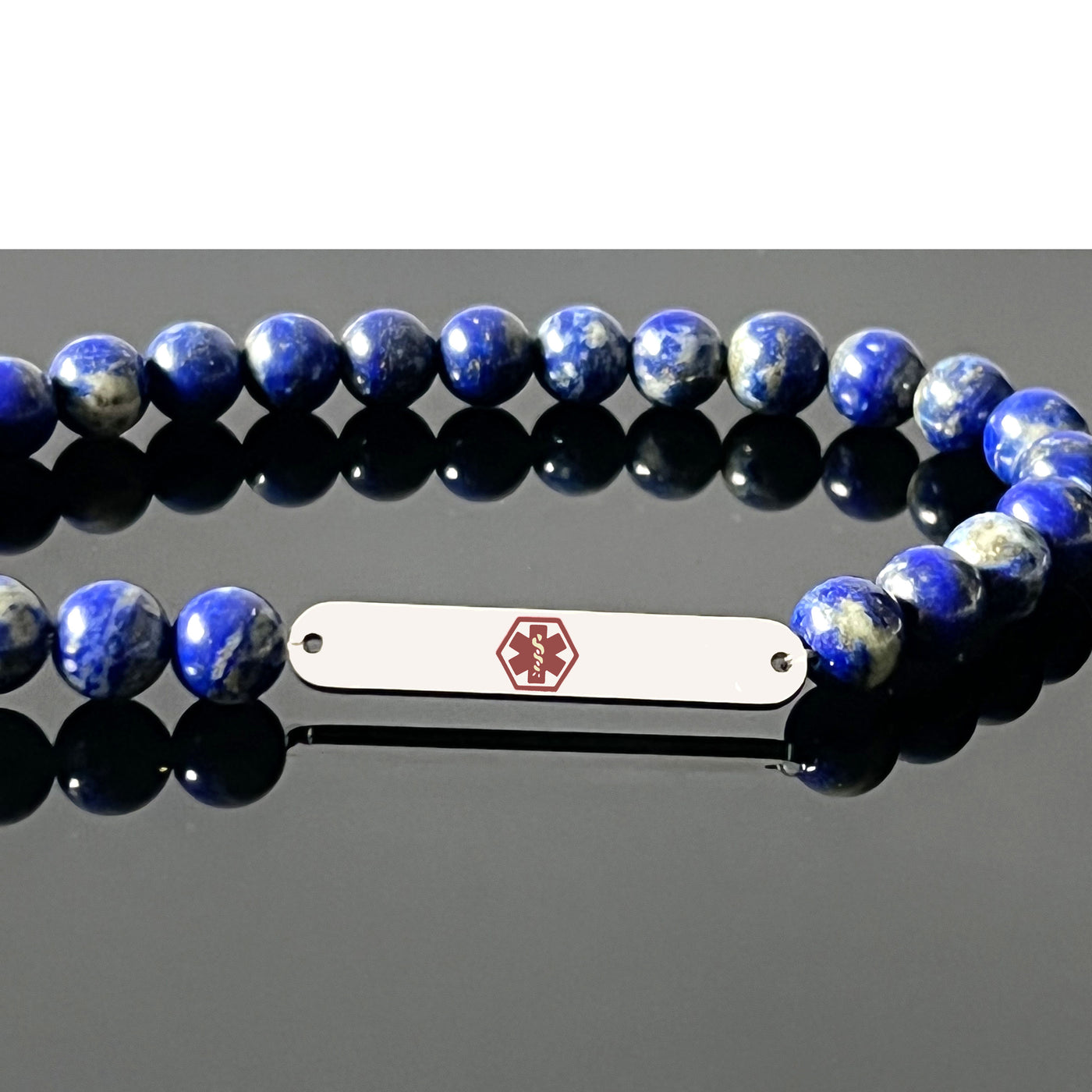 MEDICAL Alert Bead Bracelet Gemstone: Lapis lazuli