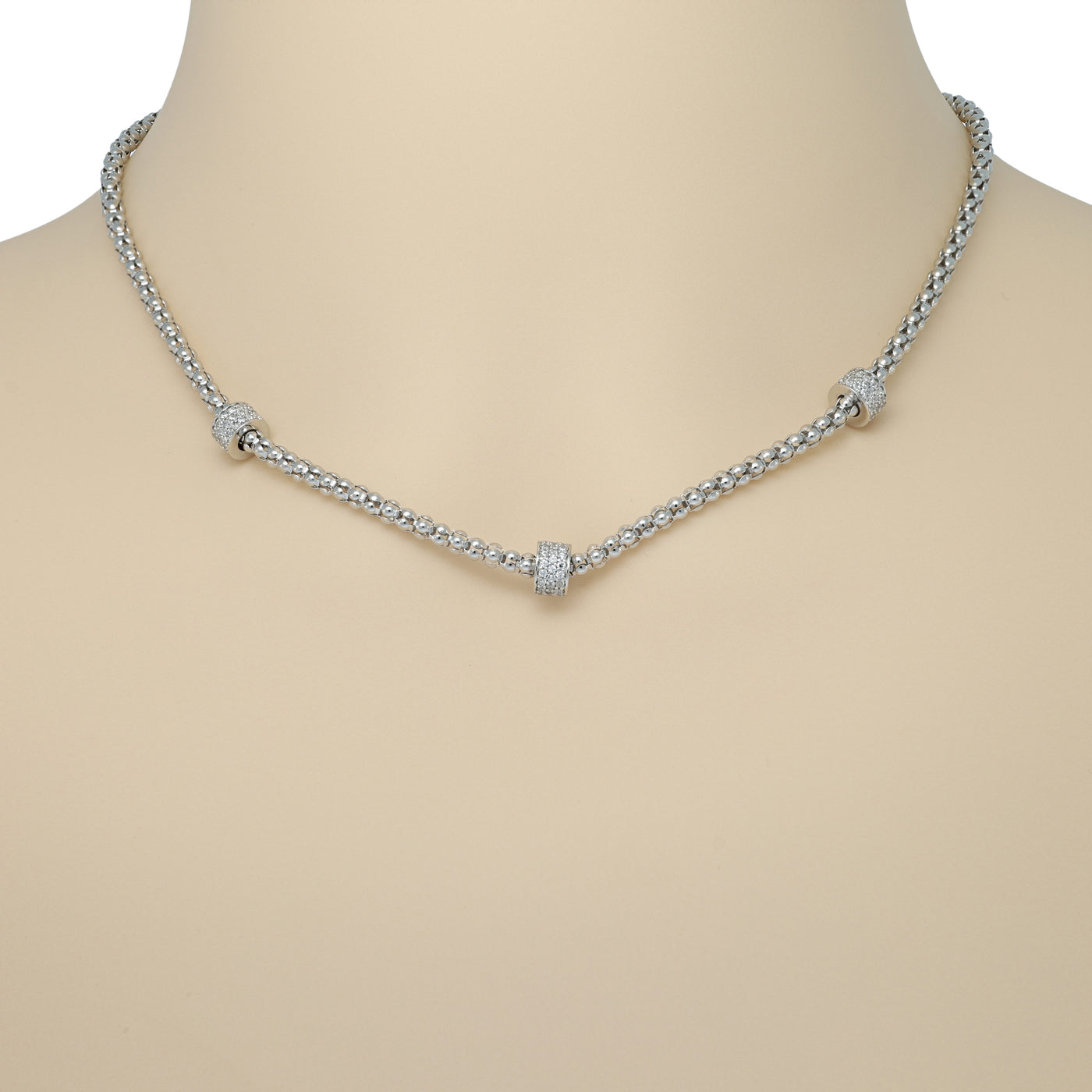 IL Diletto - 925 Italian Silver Necklace, Cubic Zirconia Rondelle, Rhodium Plated