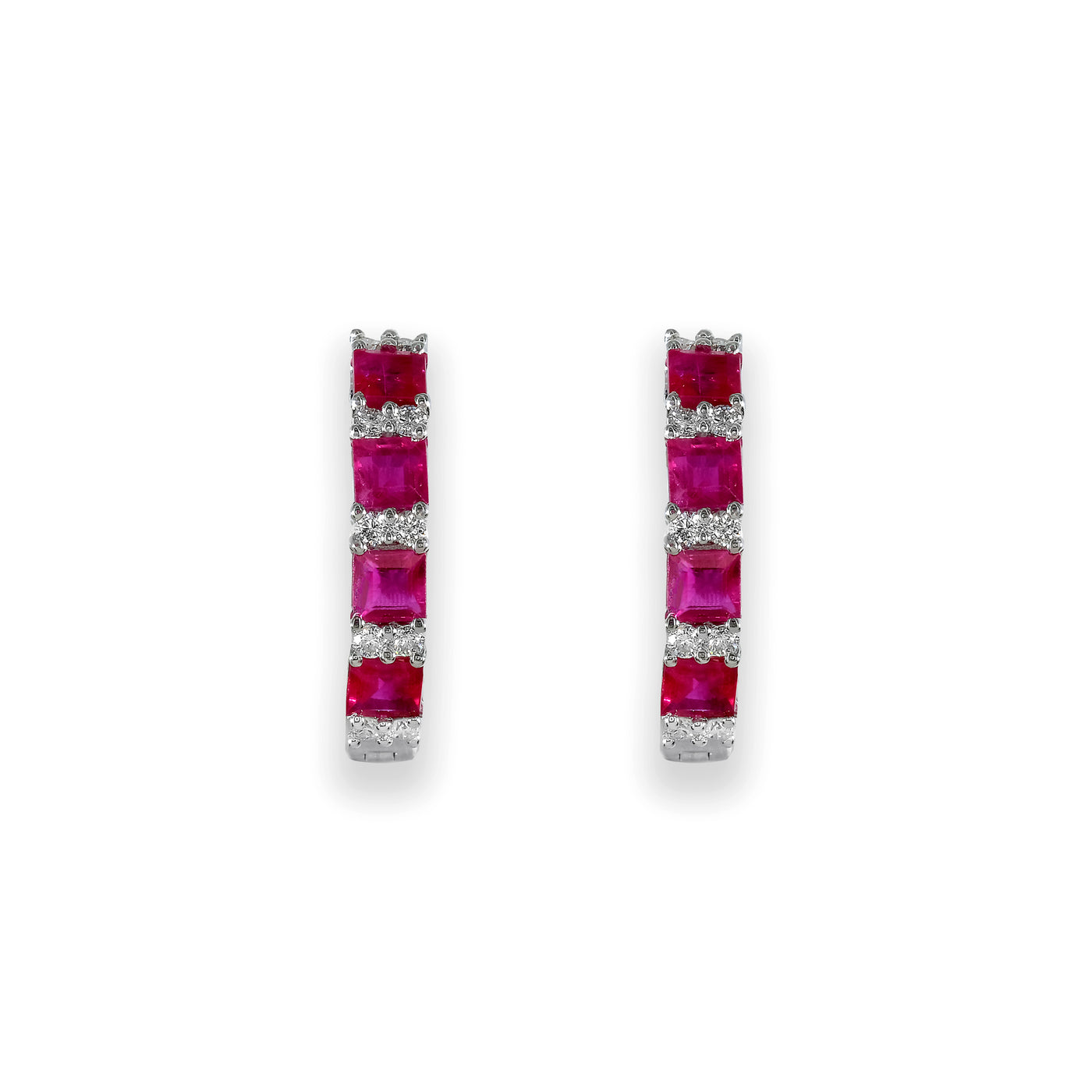White Gold Ruby and Diamond Earrings