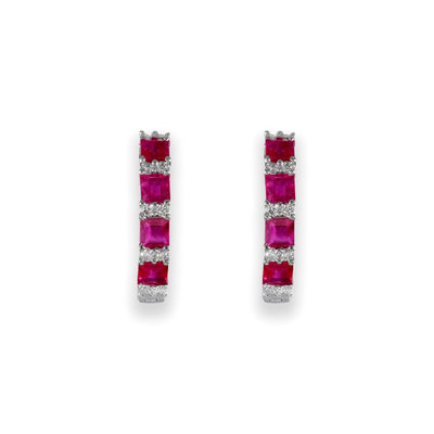 White Gold Ruby and Diamond Earrings