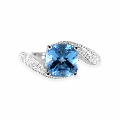 Swiss Blue Topaz Diamond Ring