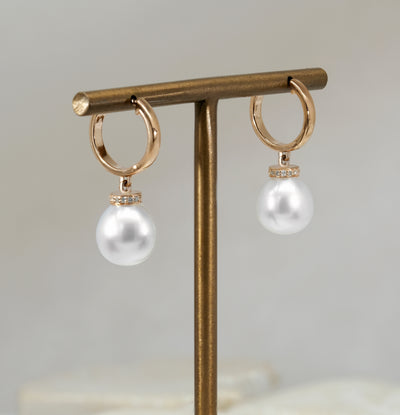 Autore Pearls Sterling Silver 18K Rose Gold Plated South Sea Pearl & Diamond Earrings