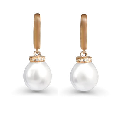 Autore Pearls Sterling Silver 18K Rose Gold Plated South Sea Pearl & Diamond Earrings